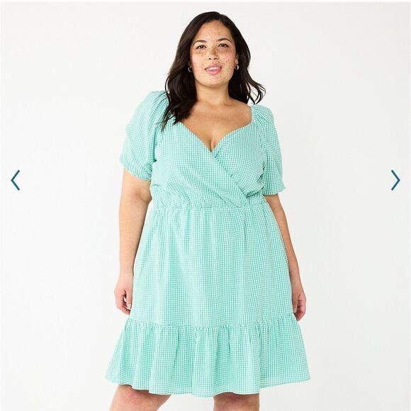 DRAPER JAMES RSVP Puff SLeeve Surplice Gingham Dress *NEW* - Picture 1 of 5